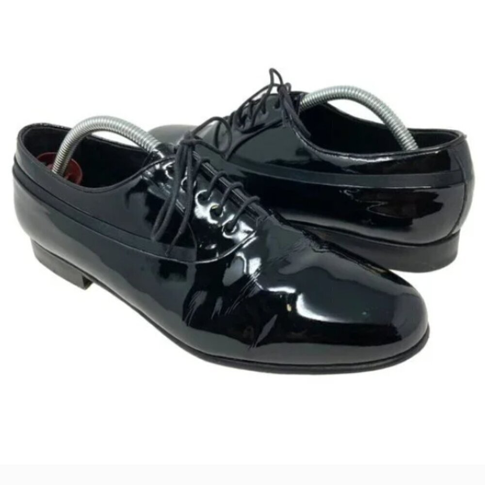 Mezlan Tuxedo Spanish Black Patent Leather Lace Up Shoes - Size 7.5